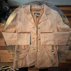 Tan Leather Jacket with Fringe Details Western 🌻Lamb leather